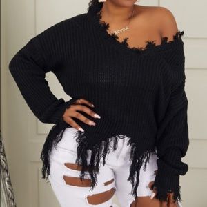 Black distressed winter sweater